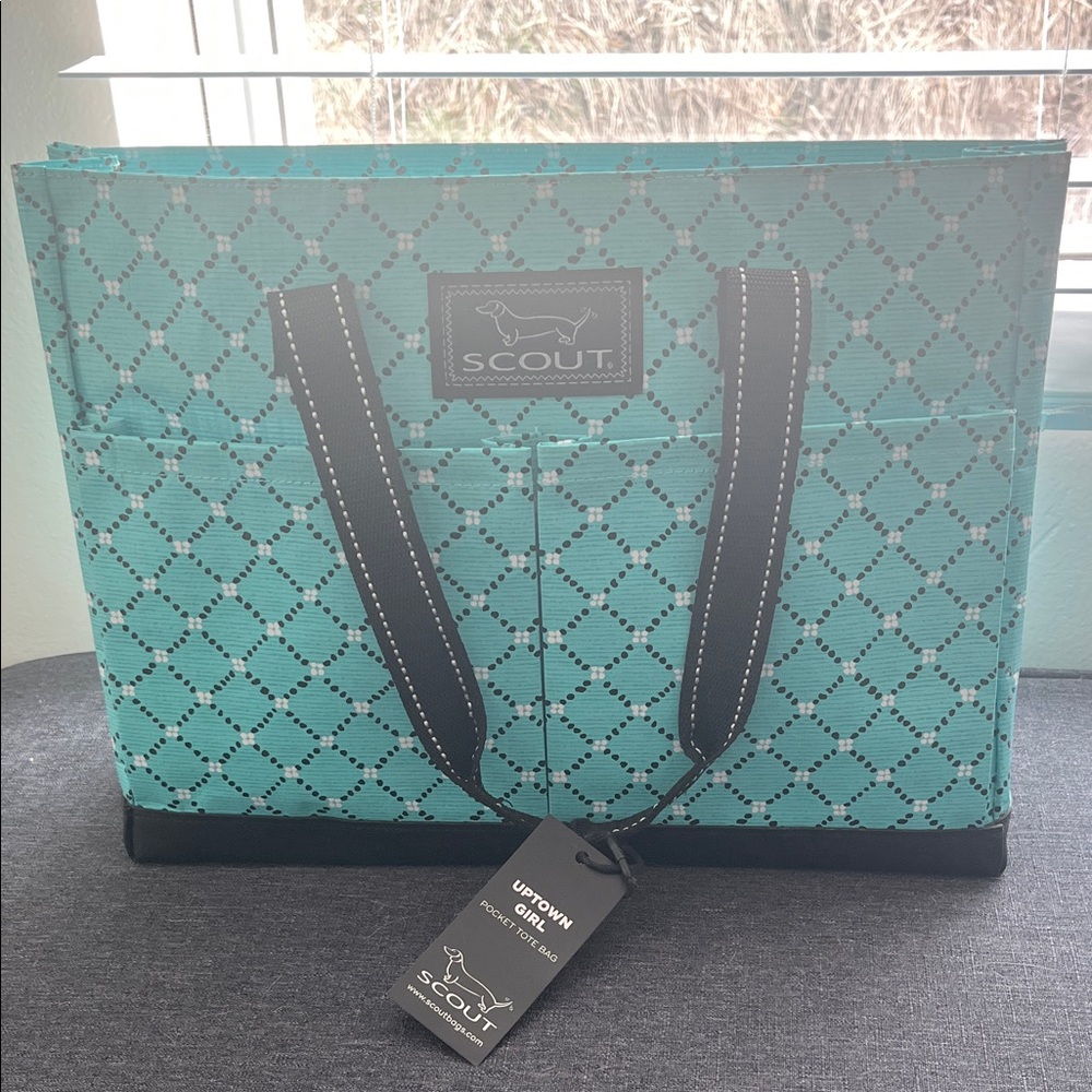 NWT SCOUT Uptown Girl Pocket Tote – Turquoise Geometric Print Utility Bag